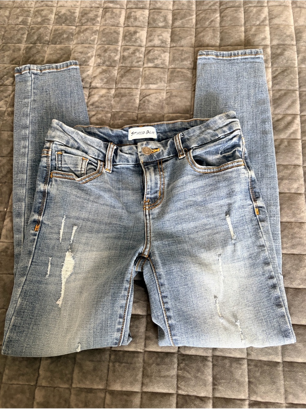 Studio Blue Womens 25 Light Wash Skinny Jeans Distressed Stretch Denim